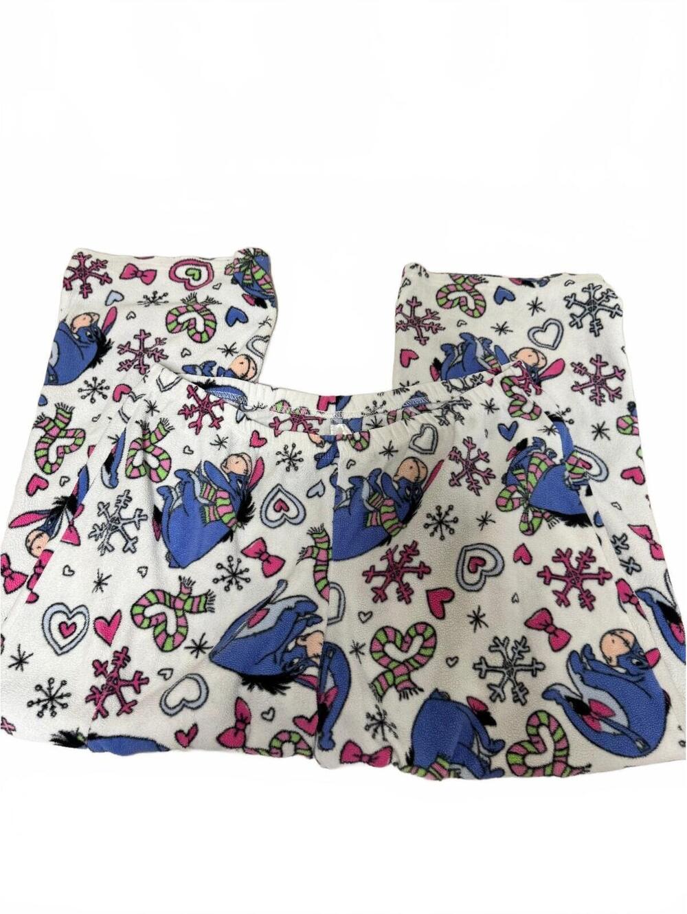 Disney Eeyore Fleece Pajama Pants White Snowflake Print Size L 12 14